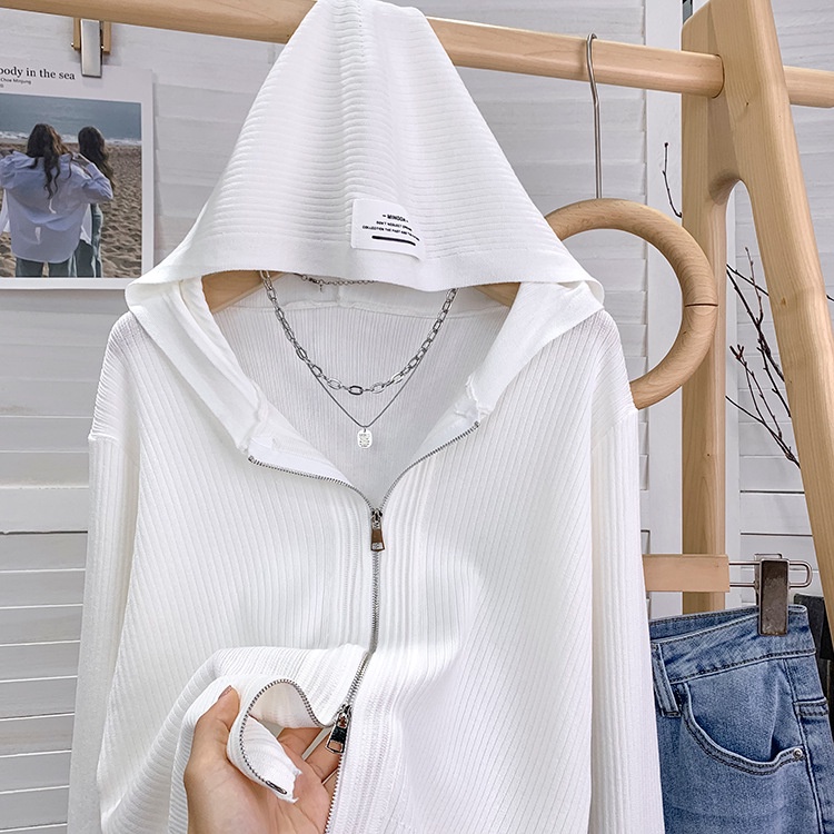 Áo khoác len dây kéo có mũ trùm đầu