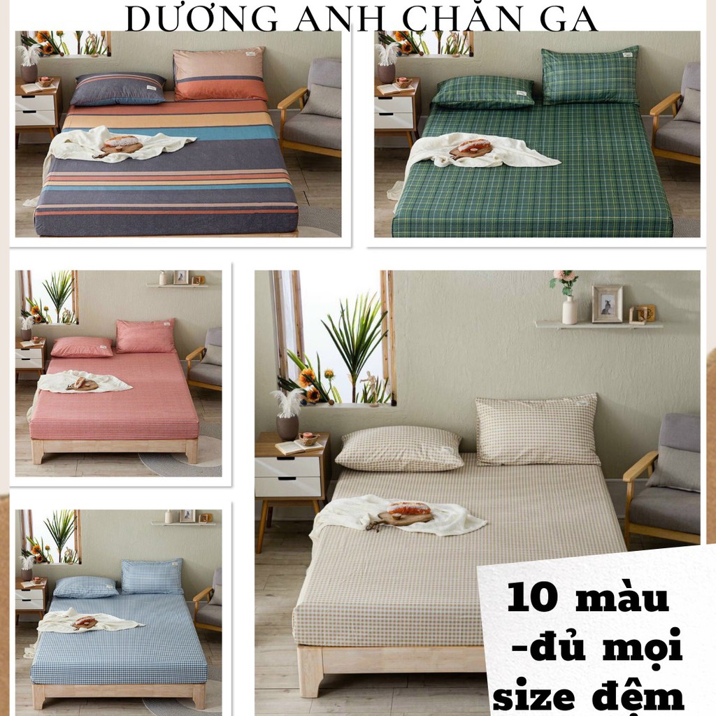 Bộ ga giường và vỏ gối nằm kẻ sọc caro chất Cotton tici, ga gối trải giường vintage  đủ size 1m,1m2,1m6,1m8,2m2.