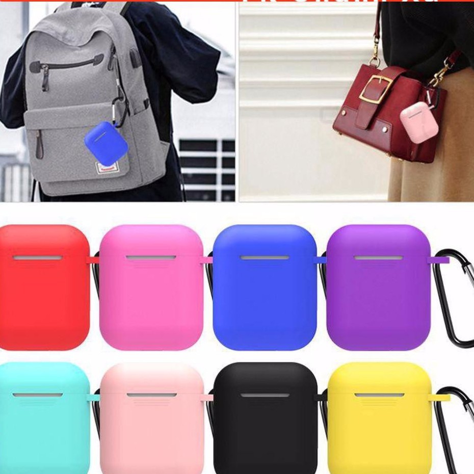 ⚡️20 MÀU⚡️ Vỏ Bọc silicon bảo vệ cho hộp sạc tai nghe Airpod 1,2 i12 i12 Twschống va đập - kèm móc