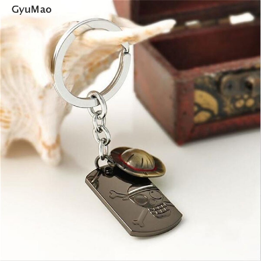 [cxGYMO] Fashion Anime One Piece Luffy Straw Hat Skull  Stainless Steel Keychain Key Ring  HDY