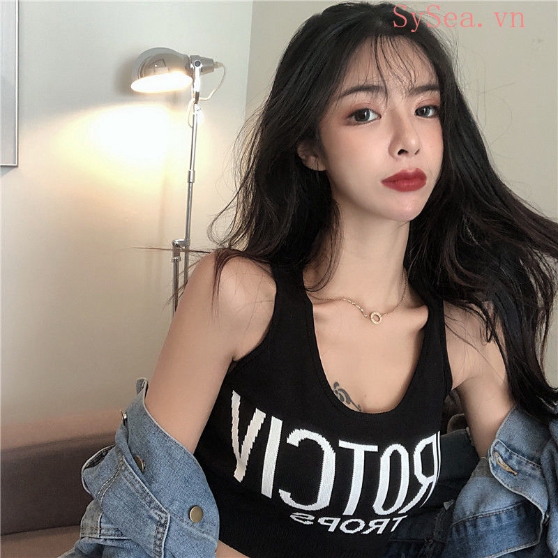 Áo Ba Lỗ Cộc Tay Dáng Ôm Hở Eo Quyến Rũ Họa Tiết Chữ Thời Trang Mùa Hè Kiểu Hàn Dành Cho Nữ Sinh