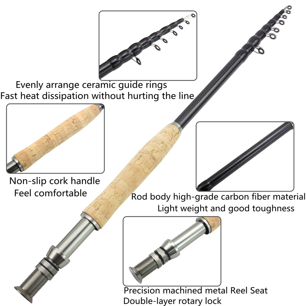 Cần Câu Cá  Sợi Carbon Telescopic Fly Fishing Rod 7ft-9ft