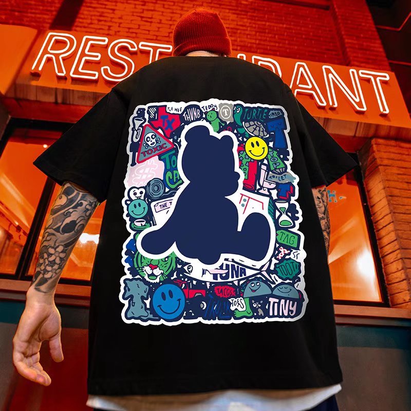Áo Thun Tay Ngắn Dáng Rộng In Họa Tiết Hoạt Hình Phong Cách Hip Hop Đường Phố Hàn Quốc Thời Trang Mùa Hè Cho Nam M-8XL