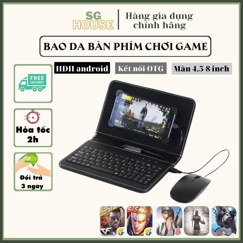 Bao da kiêm bàn phím cho điện thoại / máy tính bảng 7 inch - tặng kèm chân chuyển type C và cổng micro usb