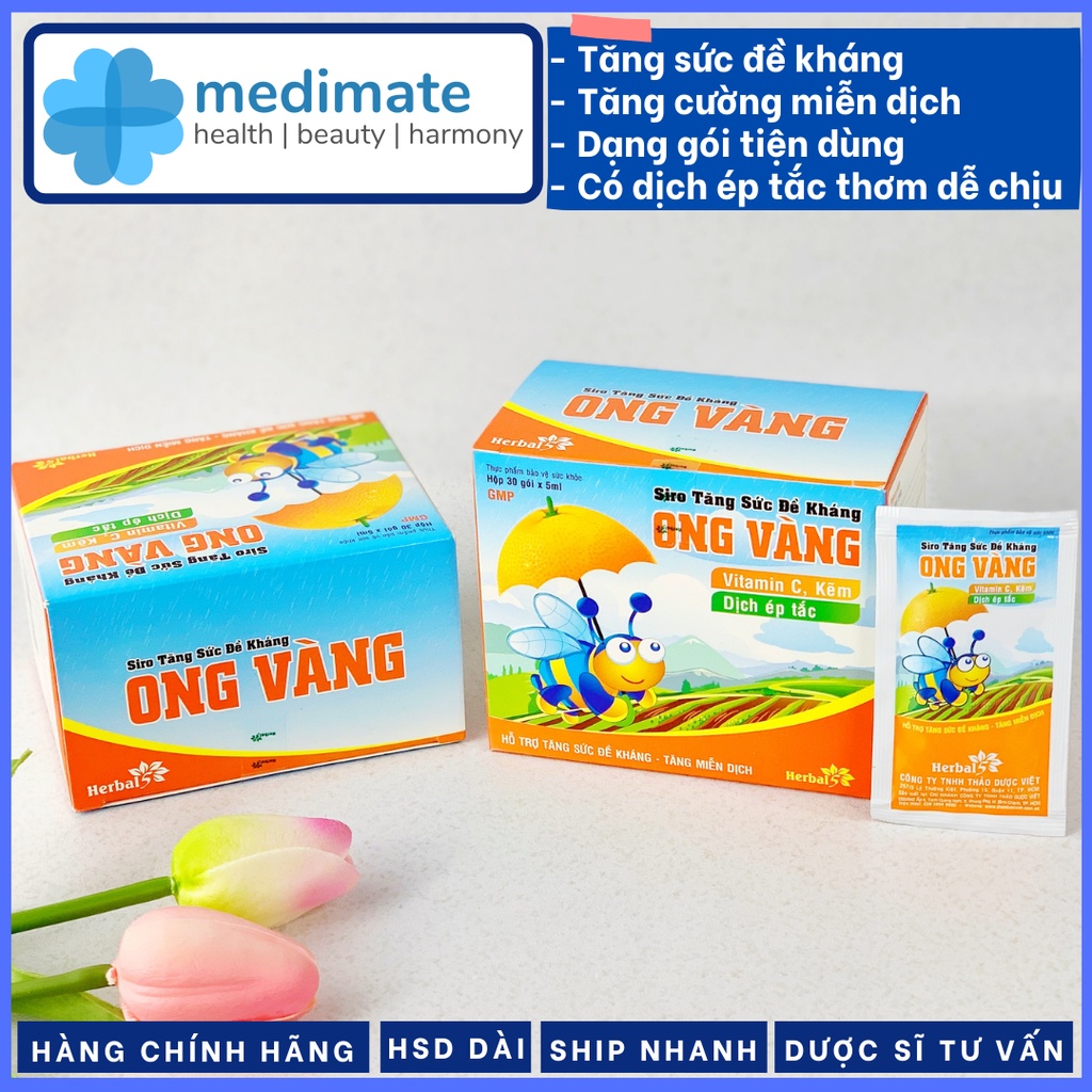 Siro Ong Vàng tăng sức đề kháng cho bé, bổ sung vitamin C và kẽm (Hộp 30 gói x 5ml)