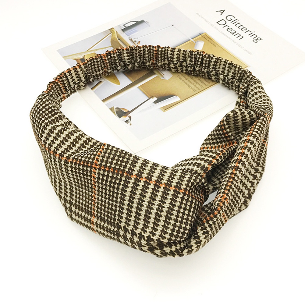 Băng đô cài tóc in họa tiết ca rô kiểu dáng thời trang