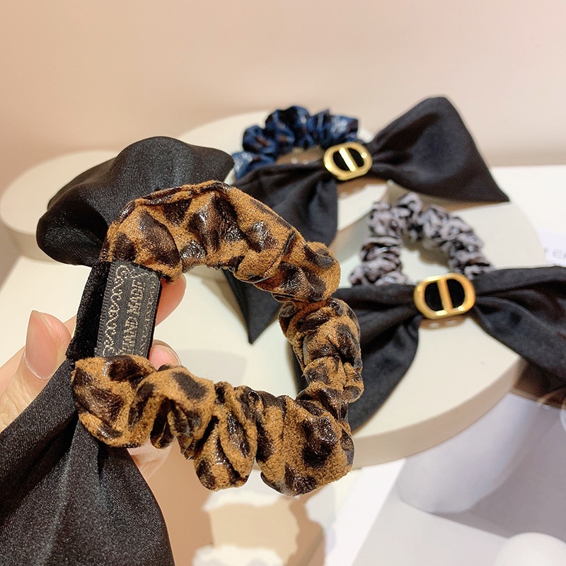 Dây cột tóc da PU thắt nơ họa tiết da báo phong cách cổ điển thời trang