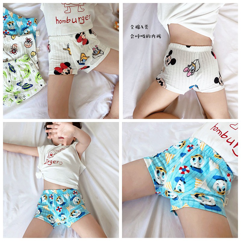 Bộ 4 Quần Lót Boxer Cotton Mềm Mại Thoáng Khí In Họa Tiết Hoạt Hình Đáng Yêu Cho Bé