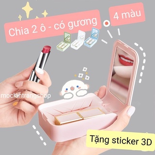 Hộp đựng son môi mini có gương chia 2 ô bỏ túi, cầm tay tiện lợi, tặng sticker 3D dán
