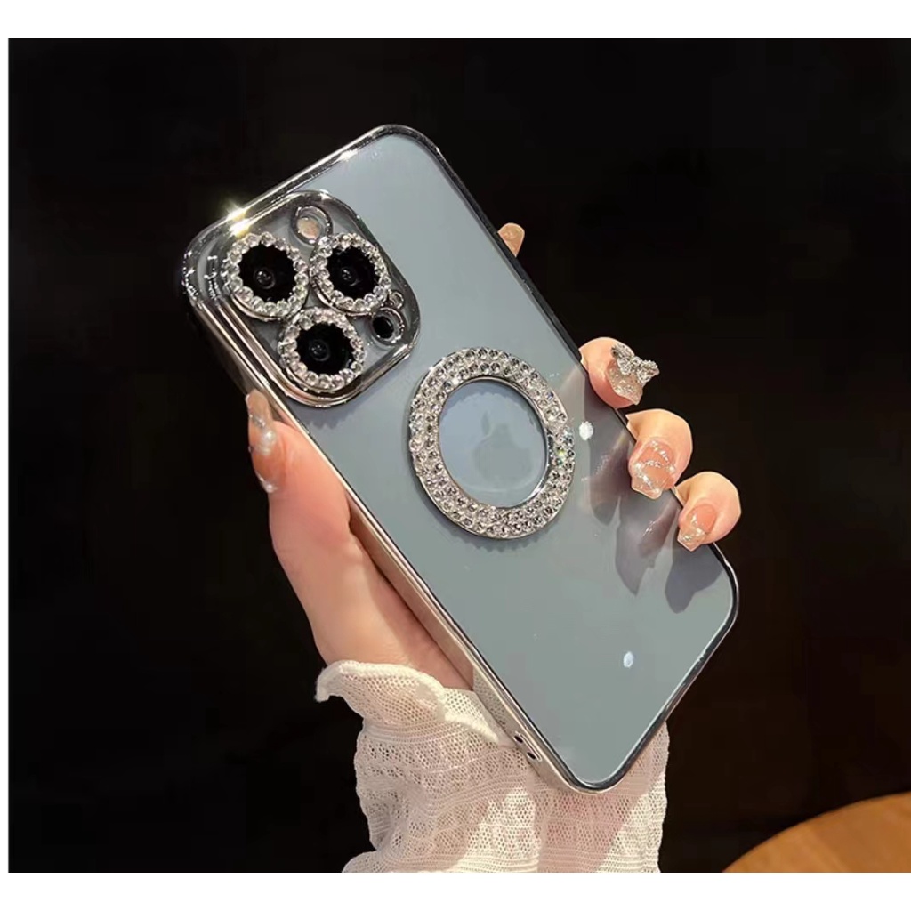 Ốp Điện Thoại Trong Suốt Đính Kim Cương Giả Sang Trọng Bảo Vệ camera Cho iPhone 11 12 13 Pro Max