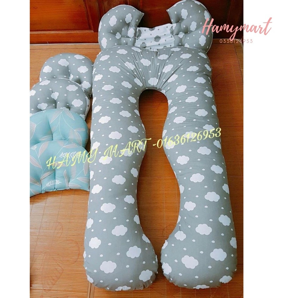 Gối chữ u cho bà bầu vải cotton Hamymart gối ôm cho bà bầu