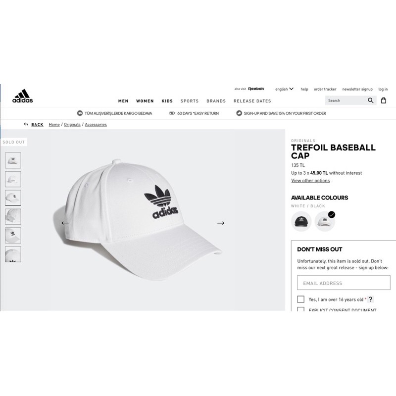 (HÀNG XUẤT XỊN) Nón das trắng logo đen  Trefoil Lo Baseball Cap