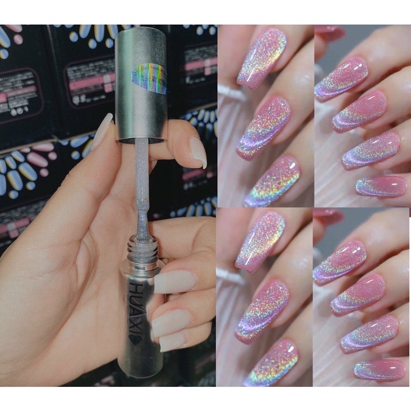 Sơn gel mắt mèo kim cương ánh cầu vồng Huaxi, sơn gel móng tay