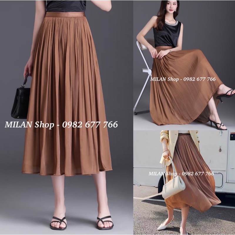 Chân váy lụa tơ bóng suôn mượt sang chảnh