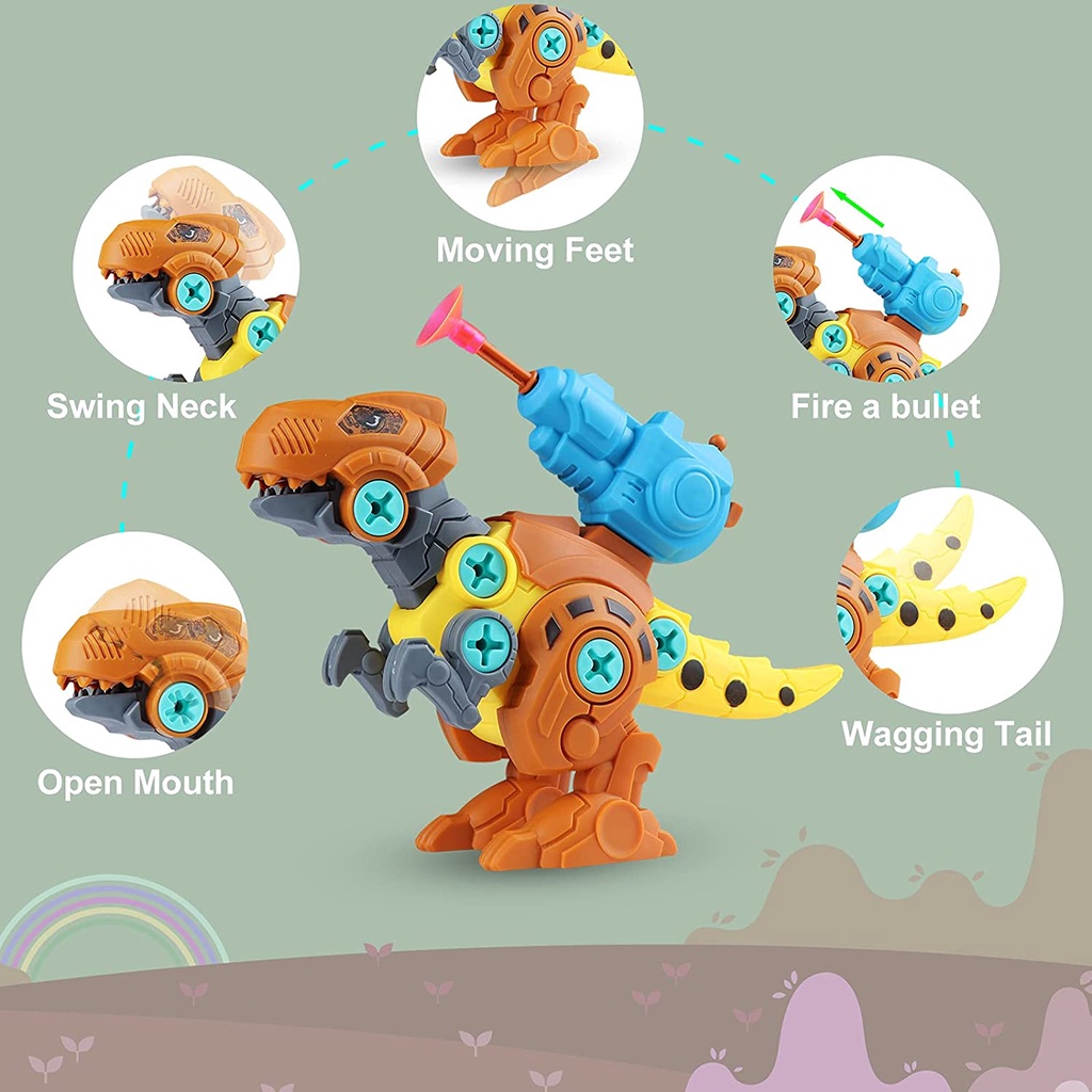 Bộ đồ chơi khủng long có khoan xoay 360 độ cho trẻ em DIY