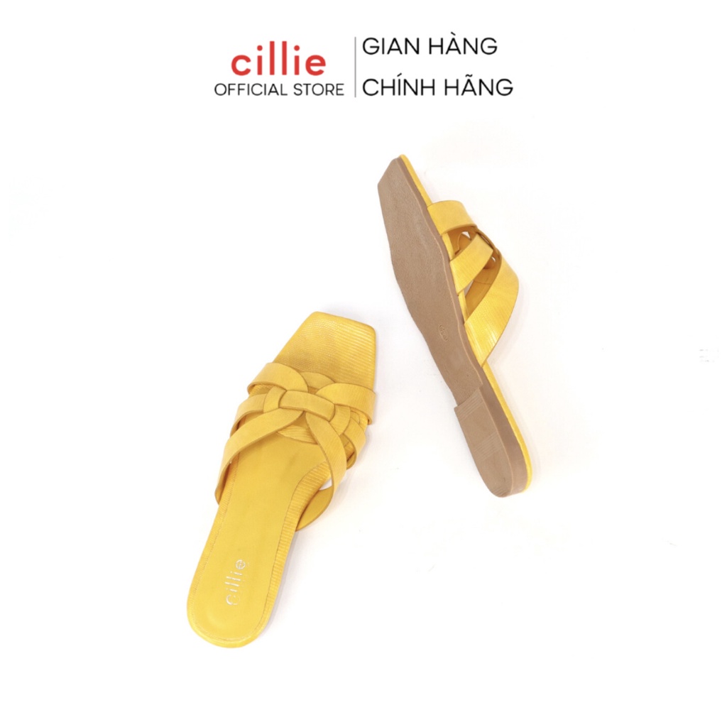 Dép nữ mũi vuông thời trang quai đan kiểu dáng đồng tiền mới lạ đế bệt đi làm đi chơi dạo phố Cillie 1182