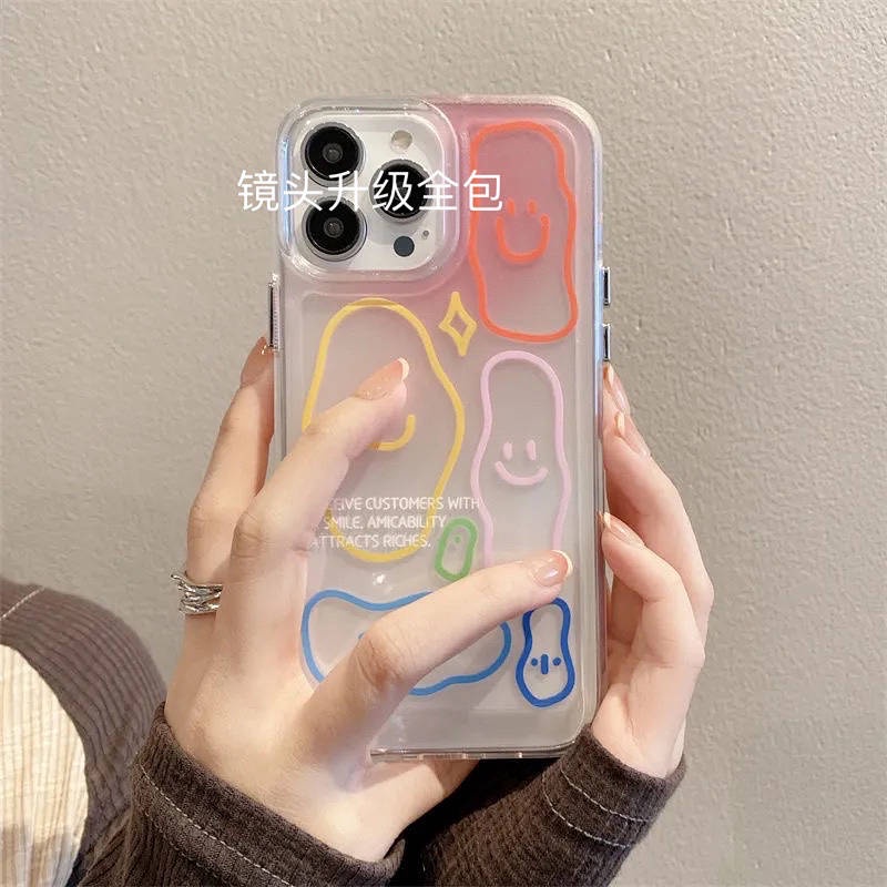 Ốp điện thoại bảo vệ toàn diện in hình biểu tượng cảm xúc thích hợp cho 14/ 13 Promax 12/11pro XR/ XS 7/ 8Plus HMWP