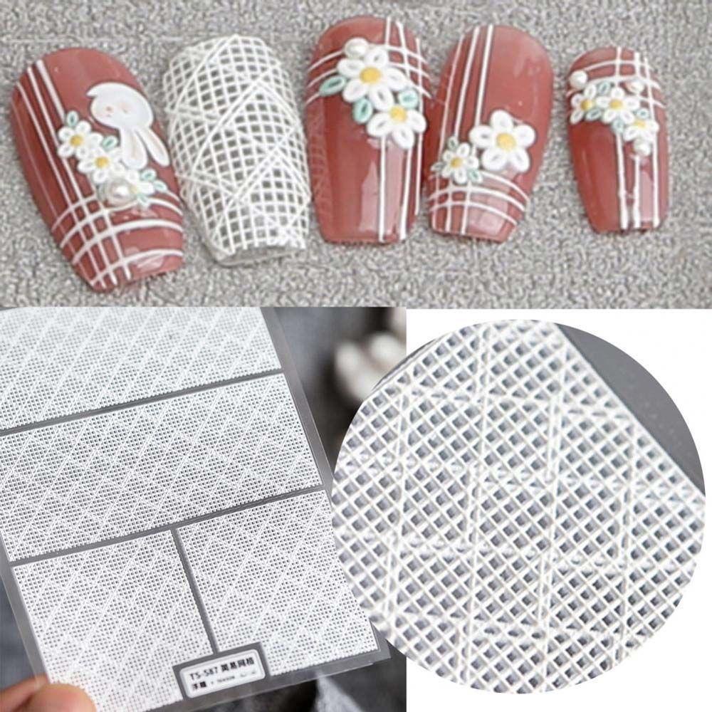 Miếng Dán Trang Trí Móng Tay Họa Tiết Lưới 5D Màu Trắng Đen Phong Cách Retro
