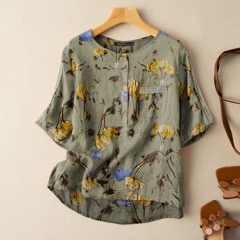 Zanzea Áo Sơ Mi Tay Ngắn Màu Trơn Thời Trang Cho Nữ