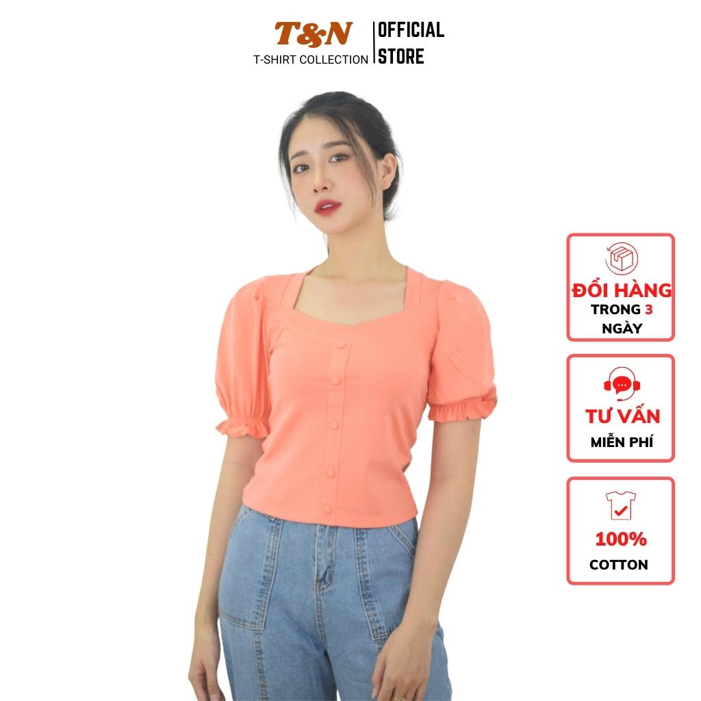 Áo thun borip nữ cổ vuông tay phồng ôm body T&amp;N TSHIRT COLLECTION, chất borip cotton 100% co dãn, thoáng mát A04563