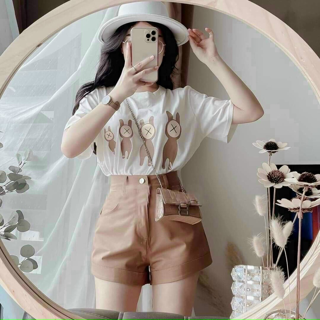 Sét bộ đồ nữ áo thun in hoạ tiết phối quần đùi năng động xiteen