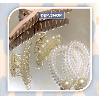 Set 5 kẹp tóc hàn quốc siêu xinh gồm 3 càng cua 2 dây buộc đính hạt ms04