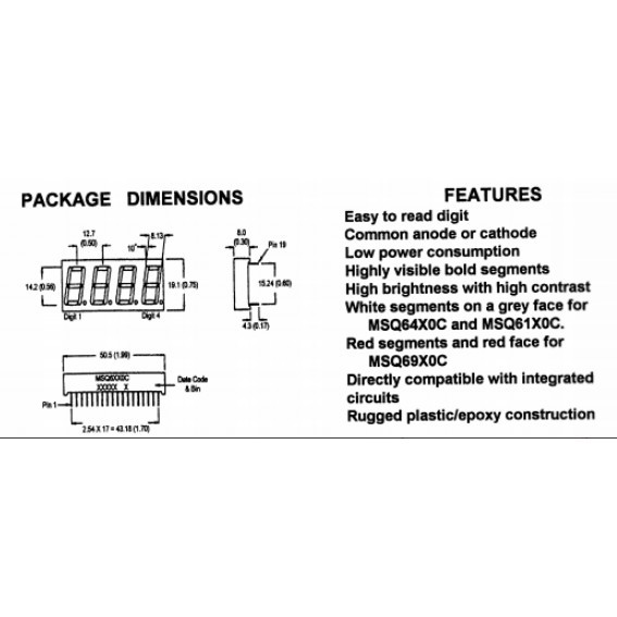 Led 7 đoạn màu trắng 0.56 inch 4 Số Âm chung