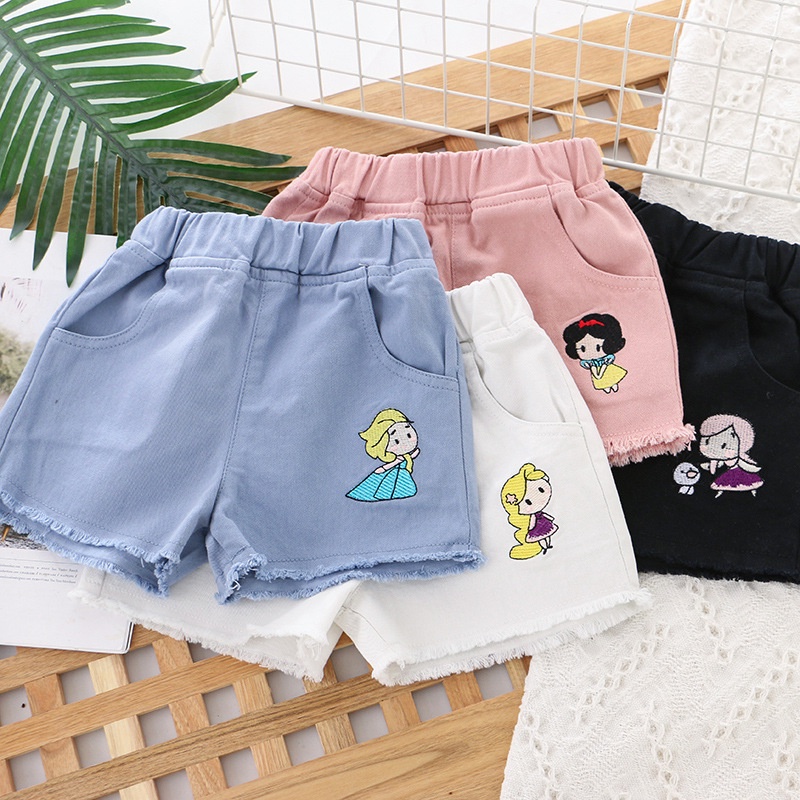 Quần Short Denim Mỏng In Hình Bạch Tuyết Thời Trang Hè Cá Tính Cho Bé Gái
