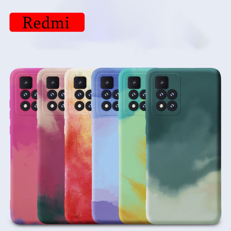 Ốp điện thoại họa tiết màu nước khung vuông cho Xiaomi Redmi 10 Note 10 10S 9 Pro Max 9s 9T 9C 5G