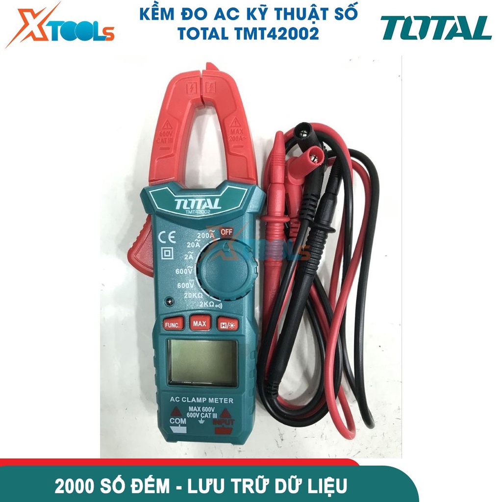 Đồng hồ đo điện ampe kìm AC DC Total TMT42002 kìm đo dòng điện kỹ thuật số 2000 số đếm ghi nhớ dữ liệu-CHÍNH HÃNG-XTOOLS