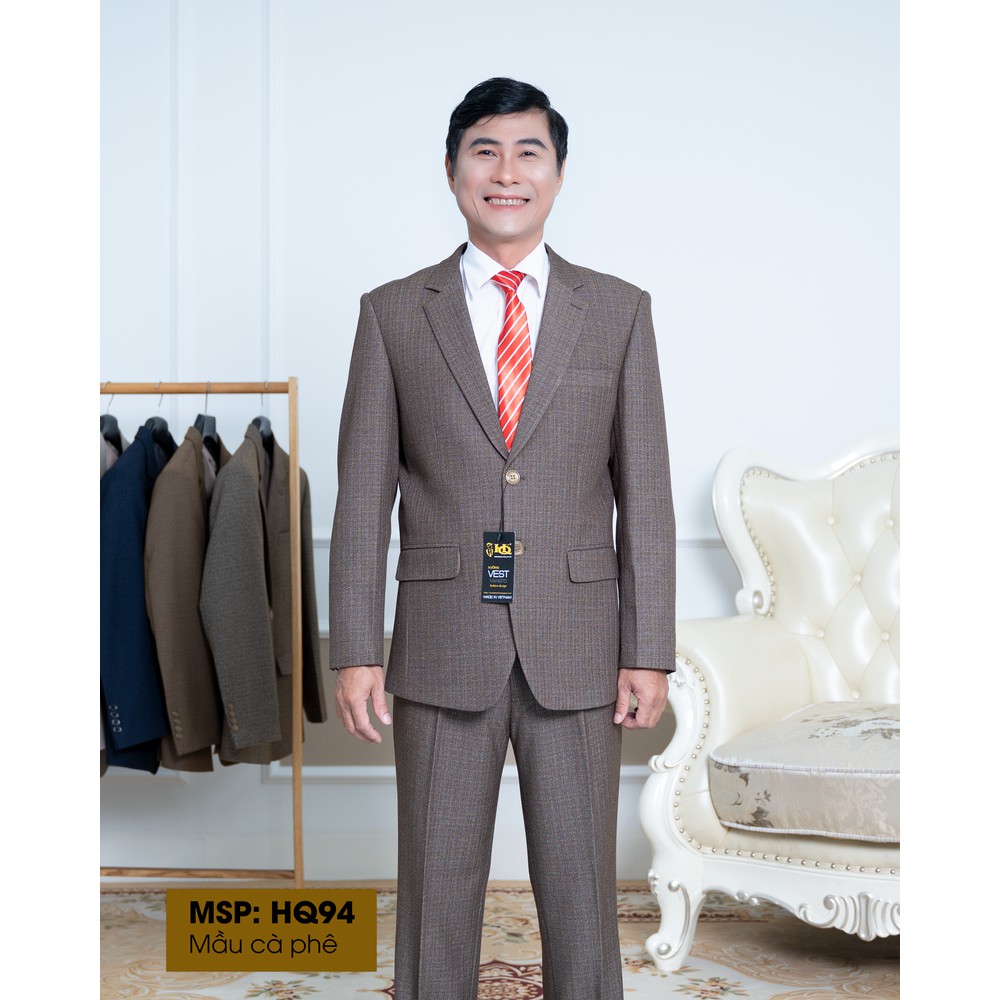 Bộ vest nam trung niên màu nâu cafe tặng kèm 1 cavat, vải Cashmere cao cấp, chống nhăn, không xù lông, bảo hành 1 năm