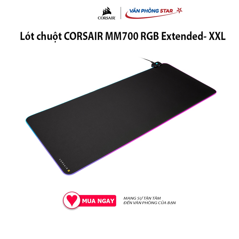 Lót chuột CORSAIR MM700 RGB Extended- XXL 360° ánh sáng RGB đế cao su chống trượt Bảo hành 24 tháng Chất liệu Vải