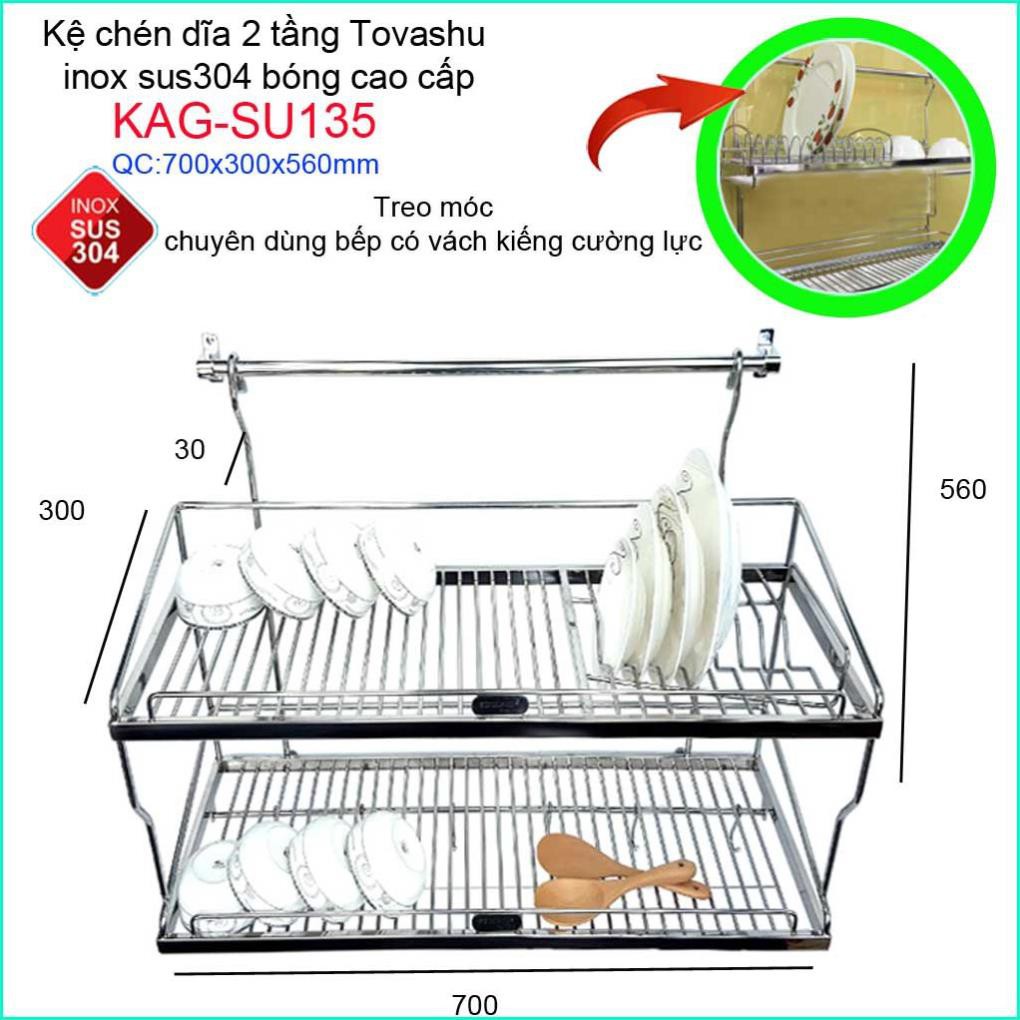 Kệ úp chén dĩa 2 tầng Tovashu 700, kệ chén dĩa inox 304 KAG-SU135.