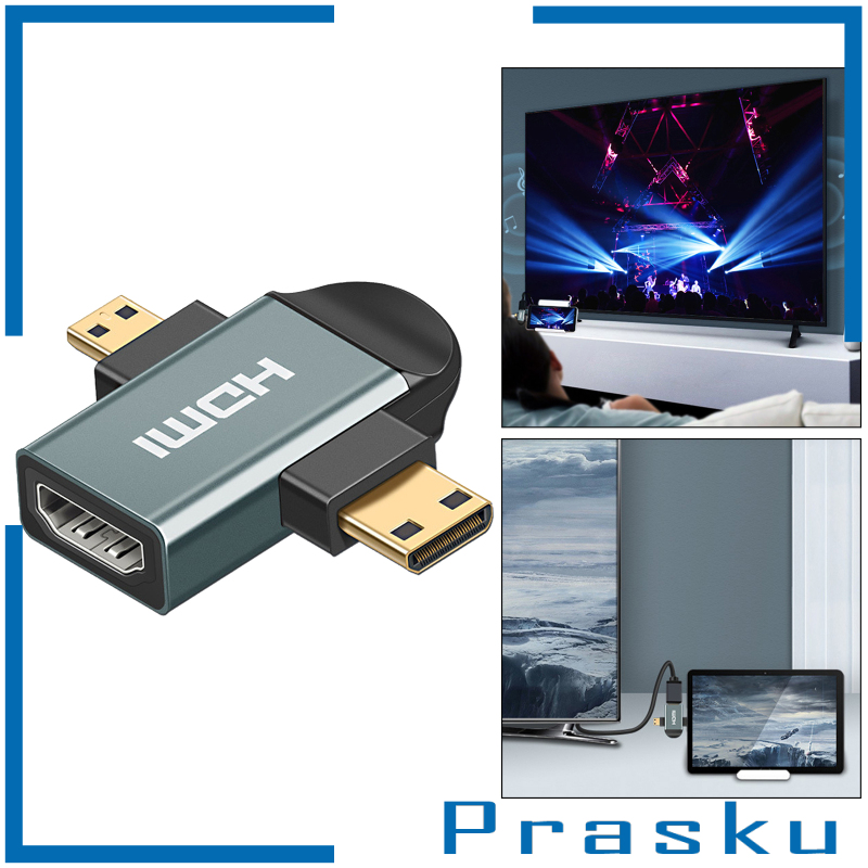 [PRASKU]3in 1 HDMI Female to Mini HDMI Male + Micro HDMI Male Adapter