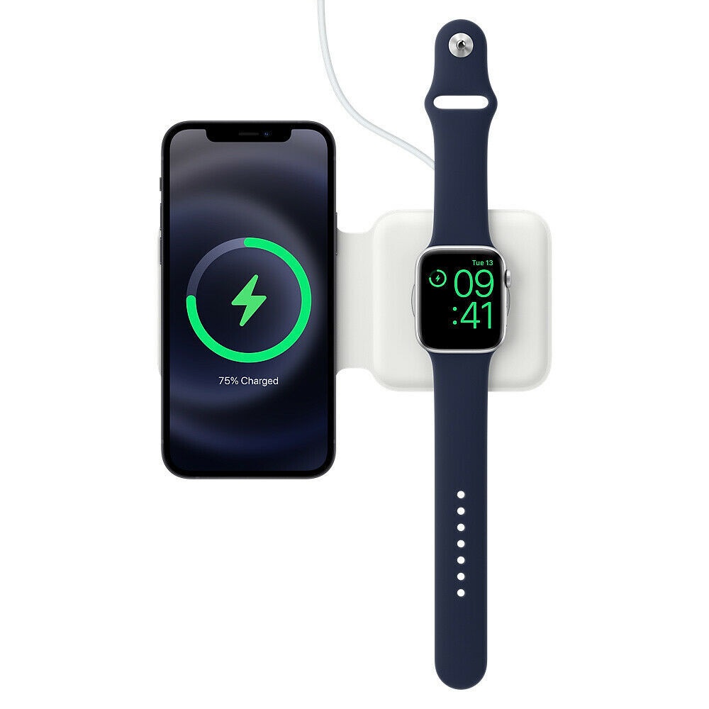 Bộ Sạc 2 Trong 1 Màu Trắng Cho iWatch iPhone 12 13 11 Pro MAX Mini XS MAX XR SE 2 8 Plus