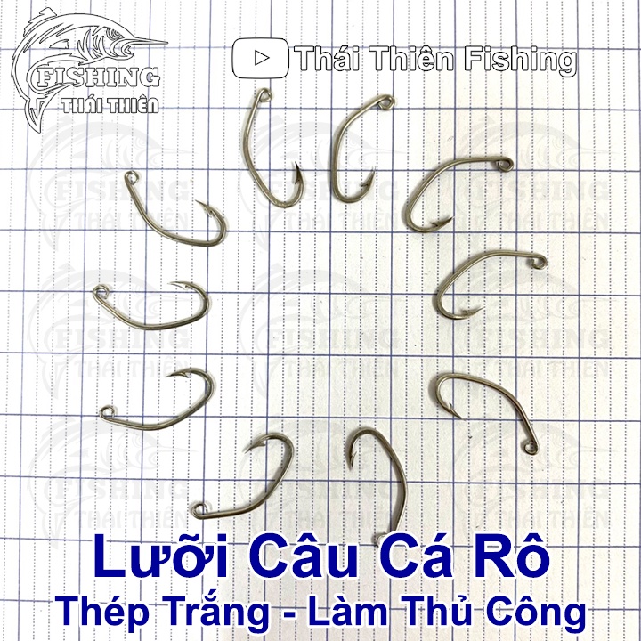 Lưỡi Câu Cá Rô Thép Trắng Đặc Biệt Làm Thủ Công Có Ngạnh Xỏ Lỗ Vỉ 10 Cái Nhiều Kích Thước