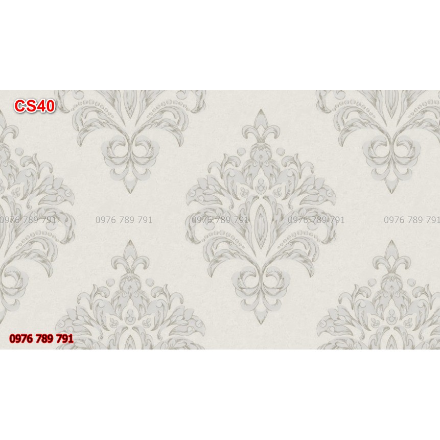 Giấy Dán Tường Hàn Quốc Hoa Văn Châu Âu 3D To , Phòng Khách, Lụa Không Keo, Khổ 1.06m Màu Vàng,  Màu Trắng Kem