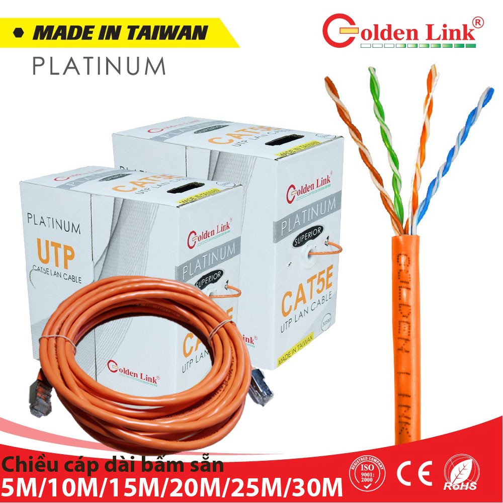 [Mã ELORDER5 giảm 10k đơn 20k] GOLDEN LINK 5E UTP - Dây mạng (cáp lan) bấm sẵn 2 đầu RJ45 dài 5m/10m/15m//20m//20m/30m