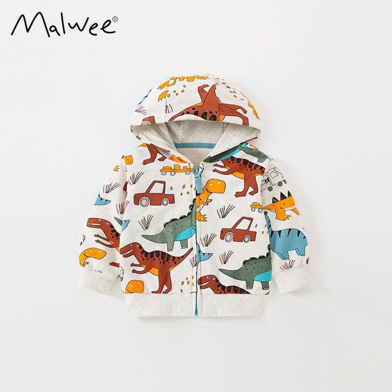 🎀🎀 ÁO KHOÁC NỈ DA CÁ MALWEE HÌNH KHỦNG LONG Ô TÔ BÉ TRAI