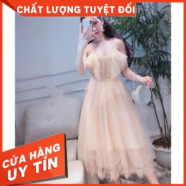 Đầm dự tiệc công chúa 2 dây kết kim sa tròn xinh yêu - size M/L  MS130V