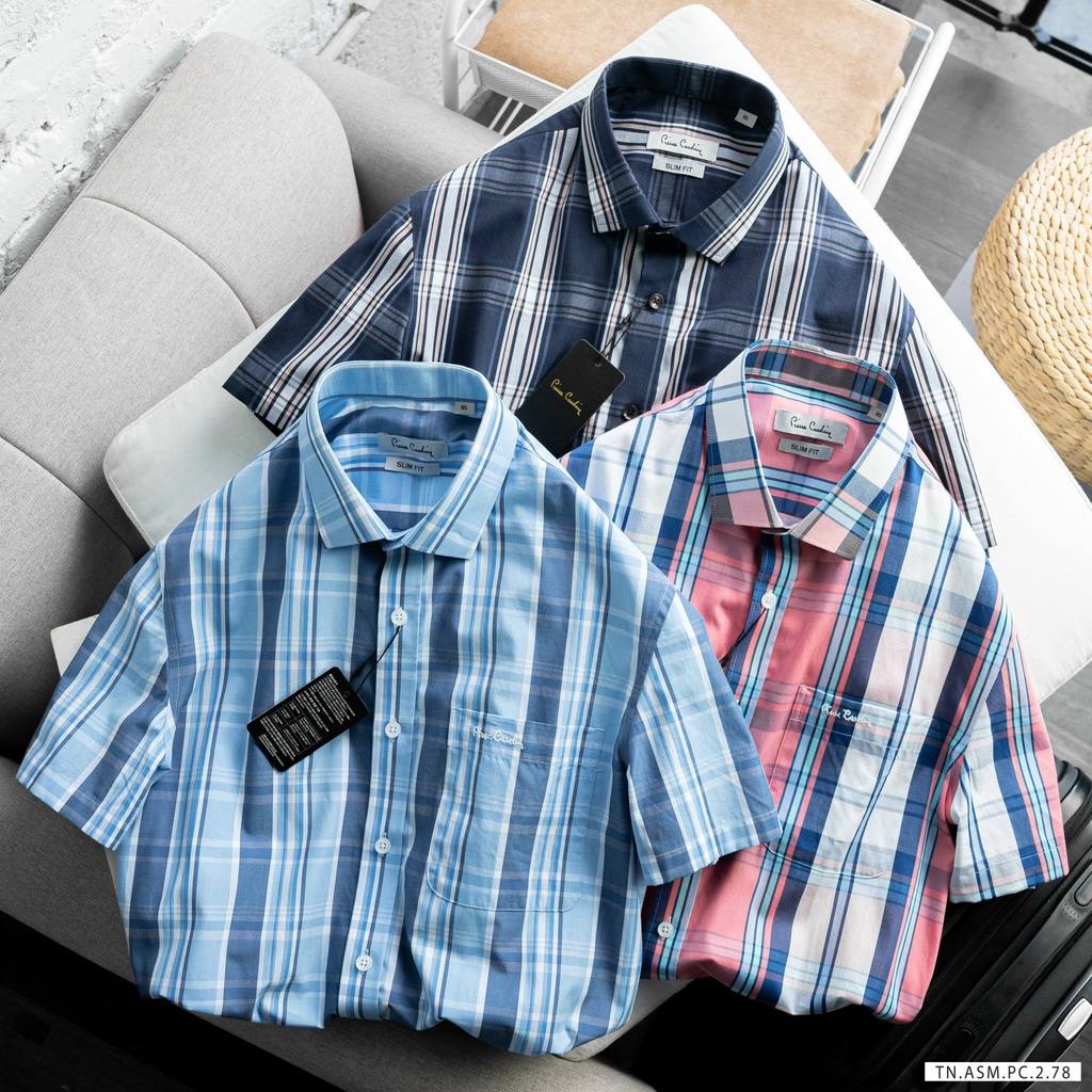 Áo Sơ mi Nam tay ngắn Pierre Cardin (Form Slim,Hàng VNXK,chất vải cotton dệt,thấm hút mồ hôi,thoáng mát)