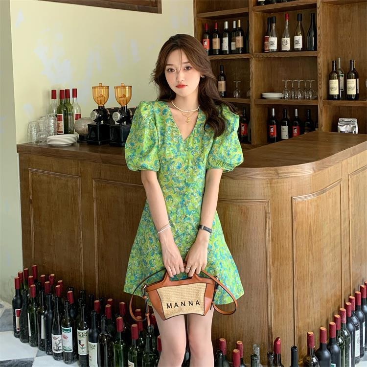 Đầm ngắn Perty họa tiết hoa phong cách Hàn Quốc thời trang mùa hè cho nữ