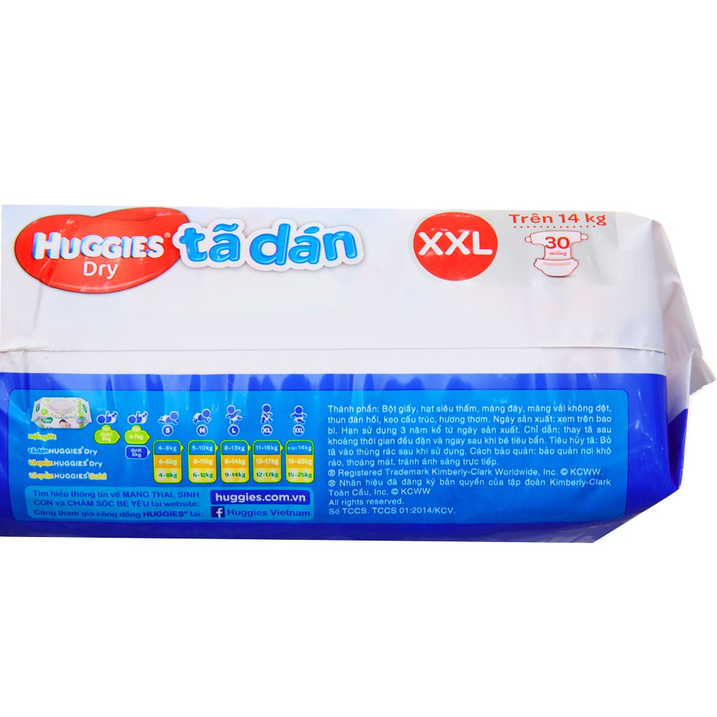 Tã dán Huggies Dry size XXL 30 miếng (cho bé trên 14kg) vttsp mới12