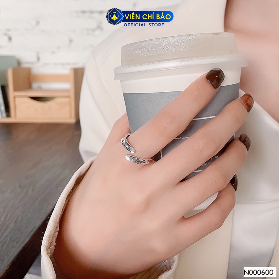 Nhẫn bạc nữ omani padme hum bản chéo hở chất liệu bạc 925 thời trang phụ kiện trang sức Viễn Chí Bảo N000600