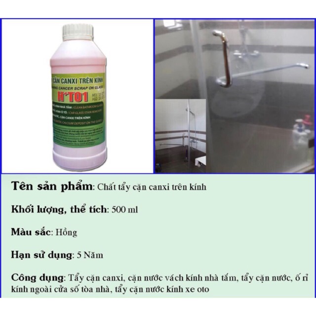 Tẩy cặn canxi trên kính HT01 500ml