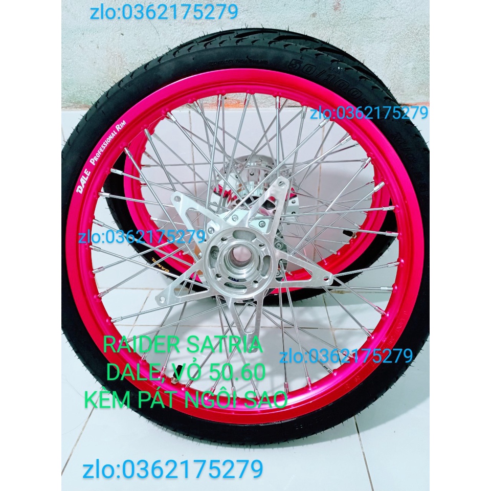 CẶP BÁNH CĂM RAIDER SATRIA NIỀN NHÔM DALE HỒNG 1.4 1.4.CĂM ĐÙM MẠ CROM LOẠI 1 .VỎ CAMEL 50.60 KÈM PÁT NGÔI SAO .
