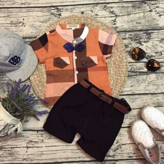 Set sơ mi cổ trụ bé nam