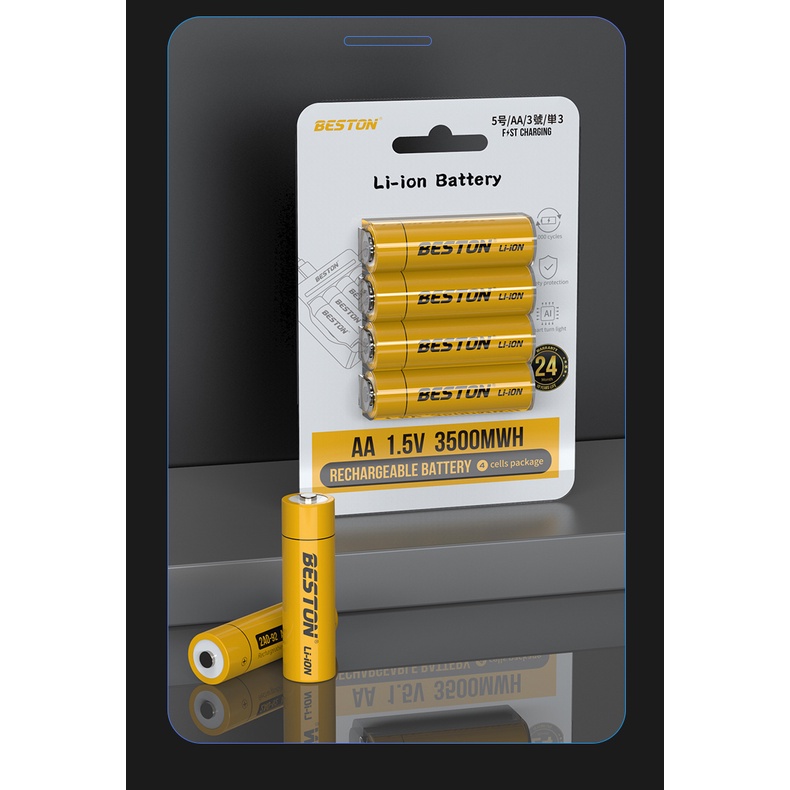 Vỉ 4 viên pin tiểu sạc 1.5V 3500mWh AA (2A) Lithium Ion Beston 1.5V cao cấp Dung lượng cao