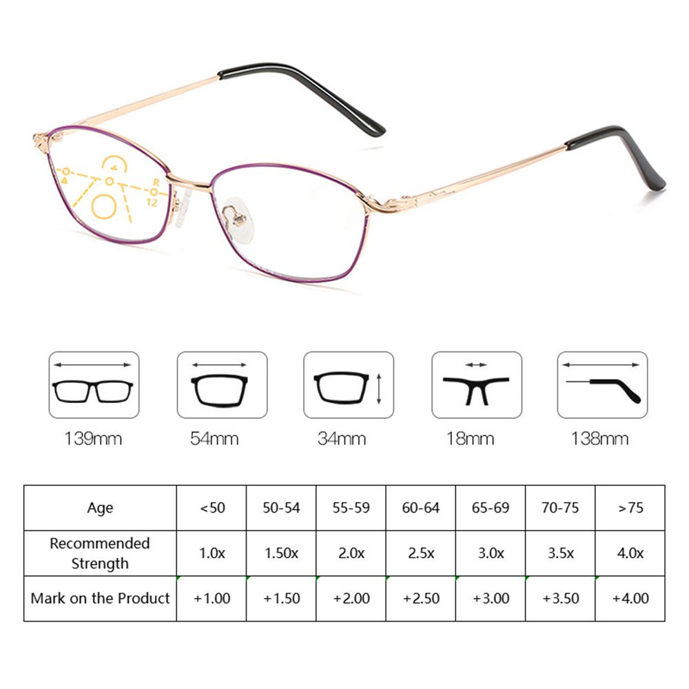 Kính đọc sách 3 trong 1 gọng kim loại chống ánh sáng xanh cho nam / nữ