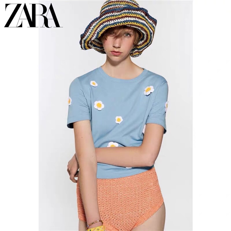 ÁO THUN ZARA IN HÌNH HOA HÀNG XUẤT